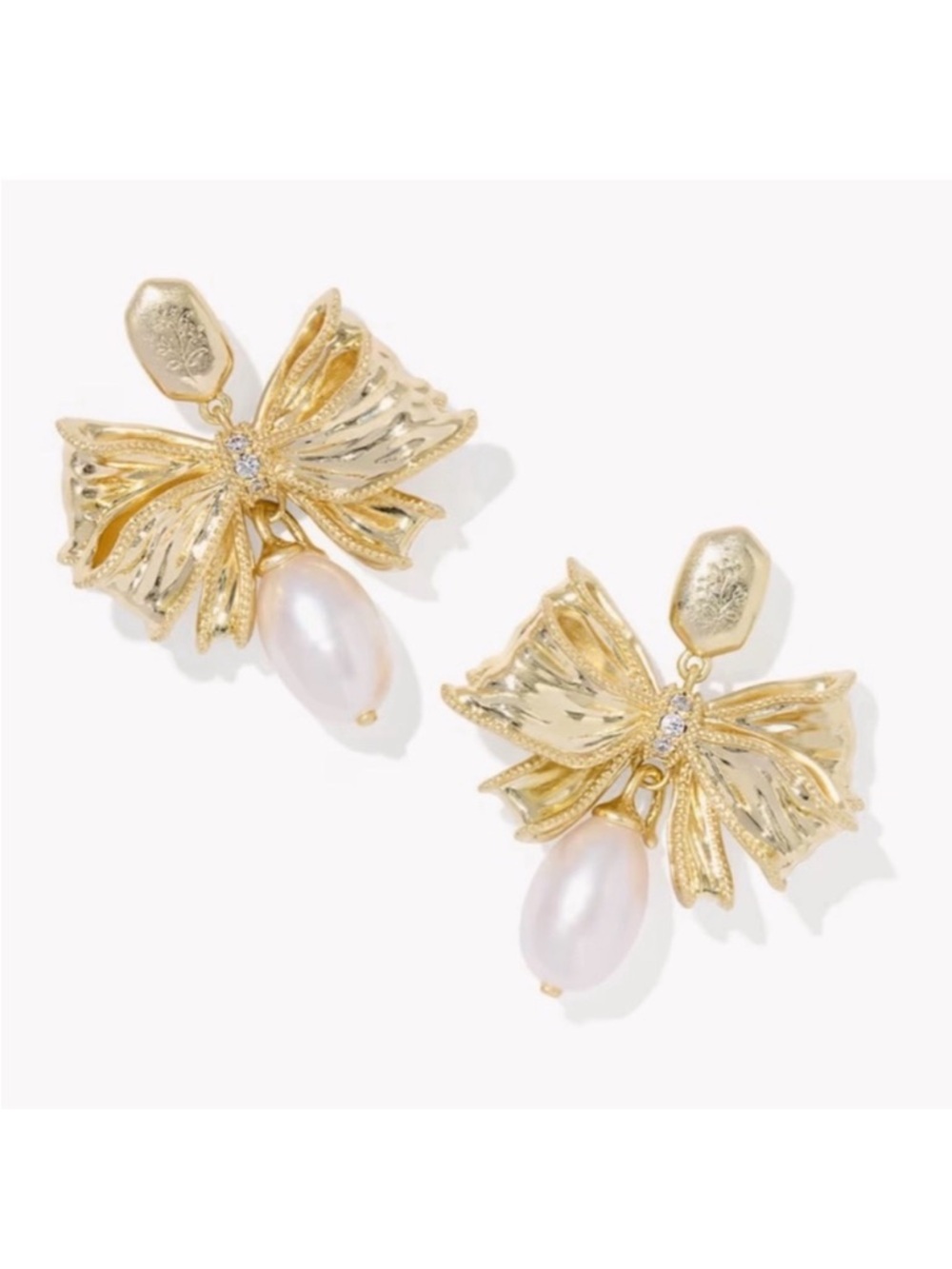 Kendra Scott Love Shack Fancy Gold Bow Earrings with White Pearl Drops